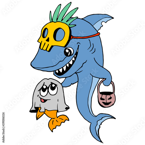 sharks are scaring minnows on halloween celebrations
