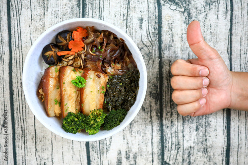 Photography streaky pork with rice
