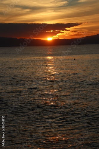 Sunset in the sea in an autumn day