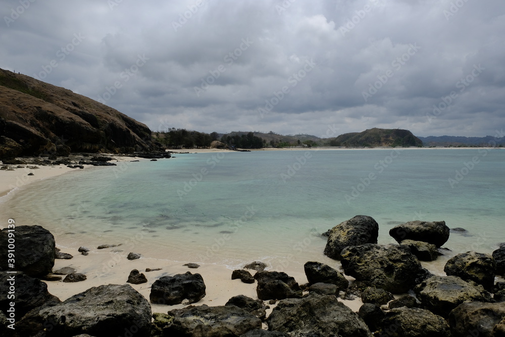 Indonesia Lombok - Rocky beach scenery at Mango Beach