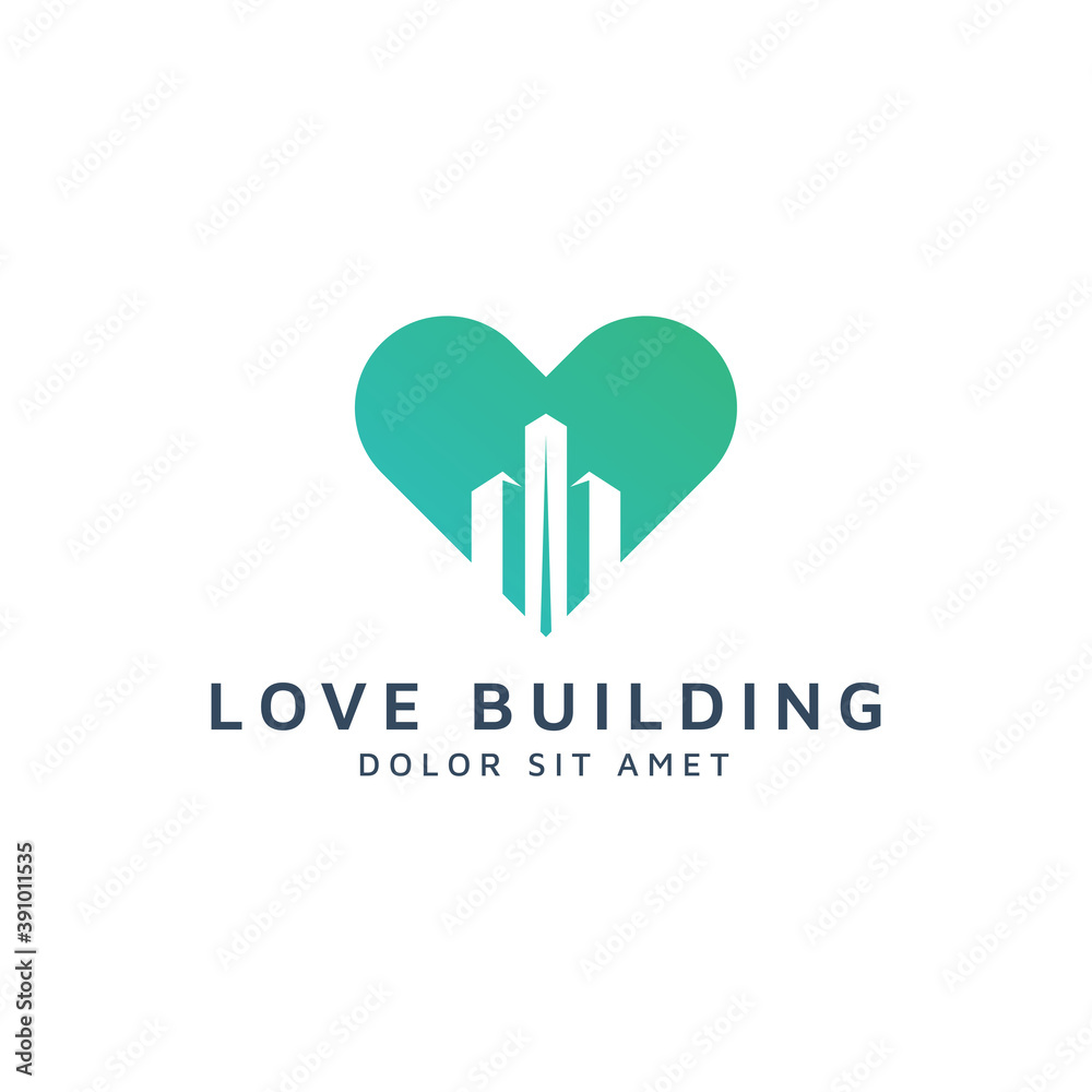 love and building negative space logo design