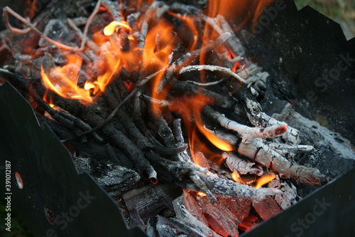 burning charcoal in a fireplace