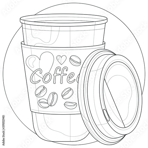 Coffee to go.Coloring book antistress for children and adults. Illustration isolated on white background.Zen-tangle style.