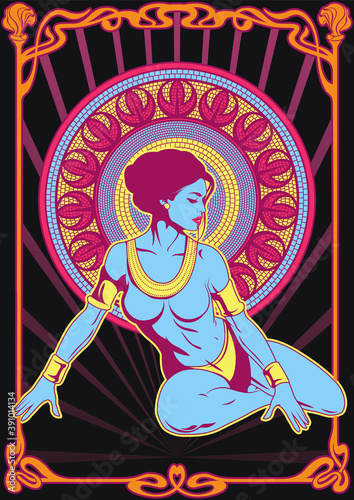 Sexy Beauty Psychedelic Poster 1960s, 1970s Rock Music Album Covers Style, Art Nouveau Frame