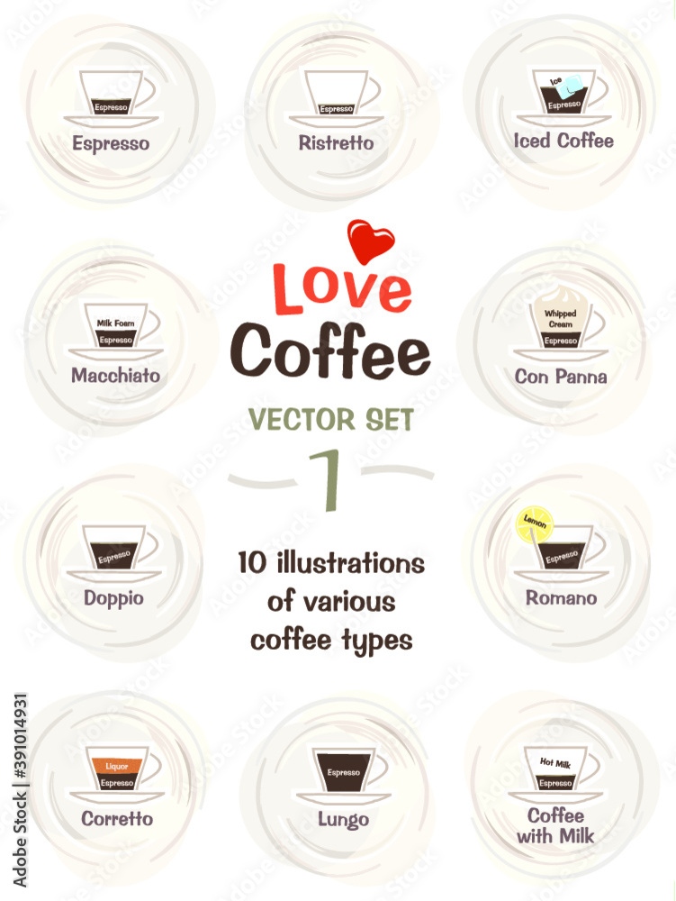 Fototapeta premium Love coffee vector set 01