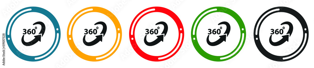 The Angle 360 degres icon. Rotation symbol. flat design vector illustration in 5 colors options for web design. The Angle 360 degres icon. Rotation symbol. flat design vector illustration in 5 colors options for web design.