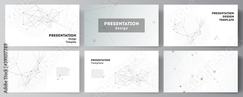 Vector layout of presentation slides design business templates, template for presentation brochure, brochure cover, report. Gray technology background with connecting lines and dots. Network concept.