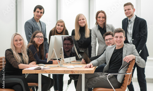 portrait of a successful business team near their desktop