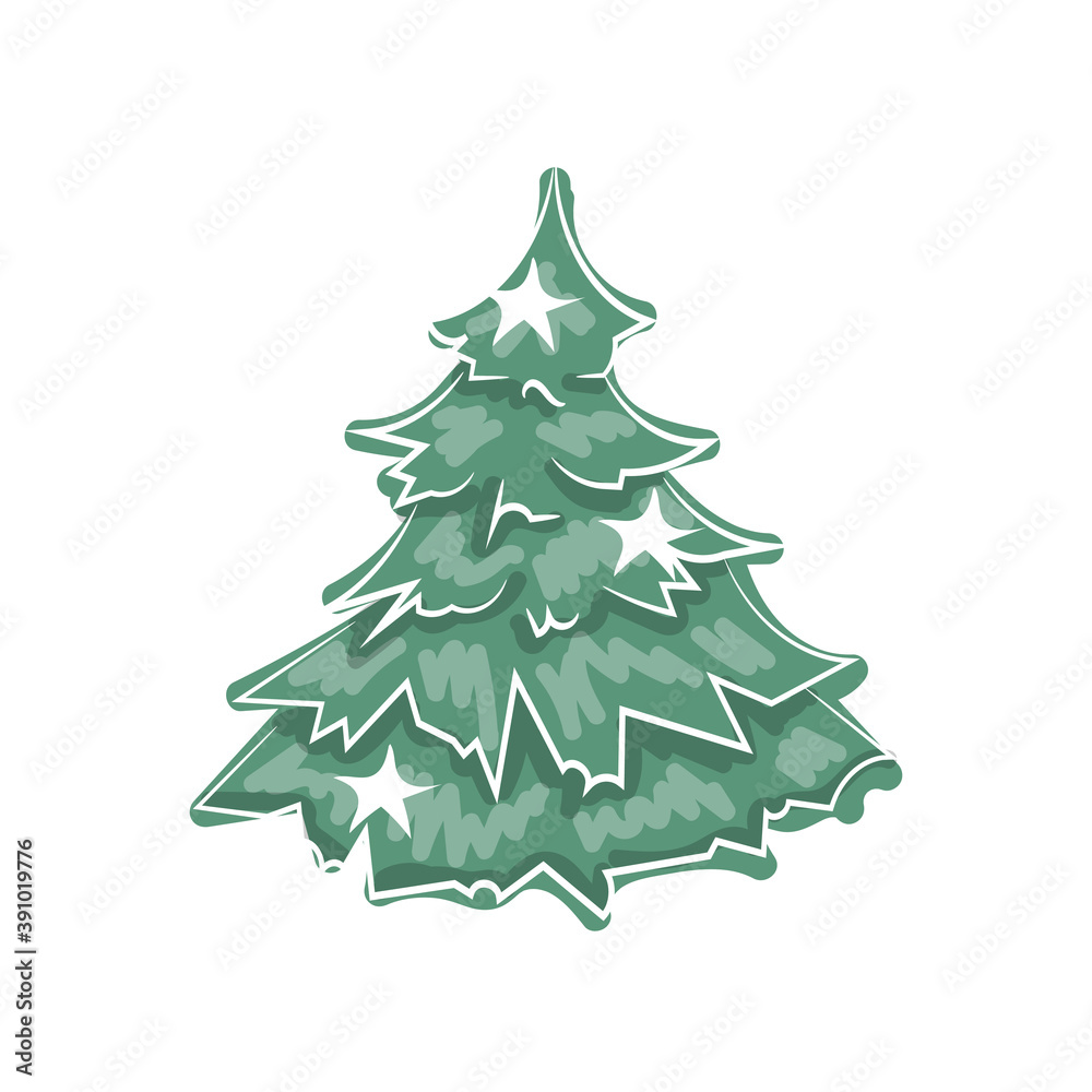 Single christmas tree clipart isolated on white background