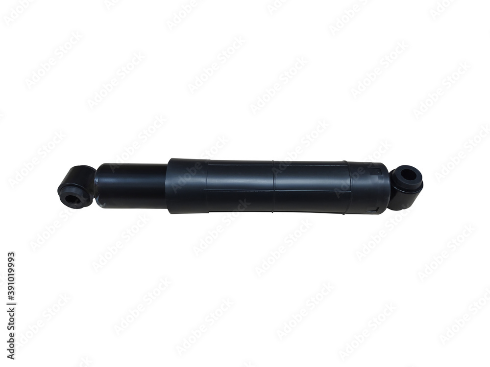 Car shock absorber isolated on white background. New spare parts. Car shock absorber isolated on white background. New spare parts.