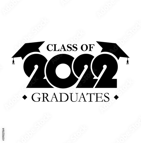 2022 Class of with Graduation Cap. Cover of card for 2022 graduation. Creative design for your greetings card, Flat simple design on white background, card, invitation, greeting