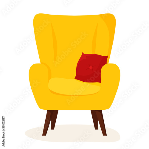 Fototapeta Single soft armchair with pillow. Flat style vector illustration.