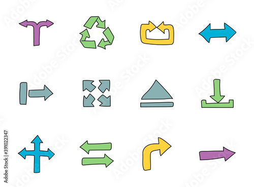 Arrows hand drawn linear vector icons isolated on white background. arrows doodle icon set for web and ui design, mobile apps and print products