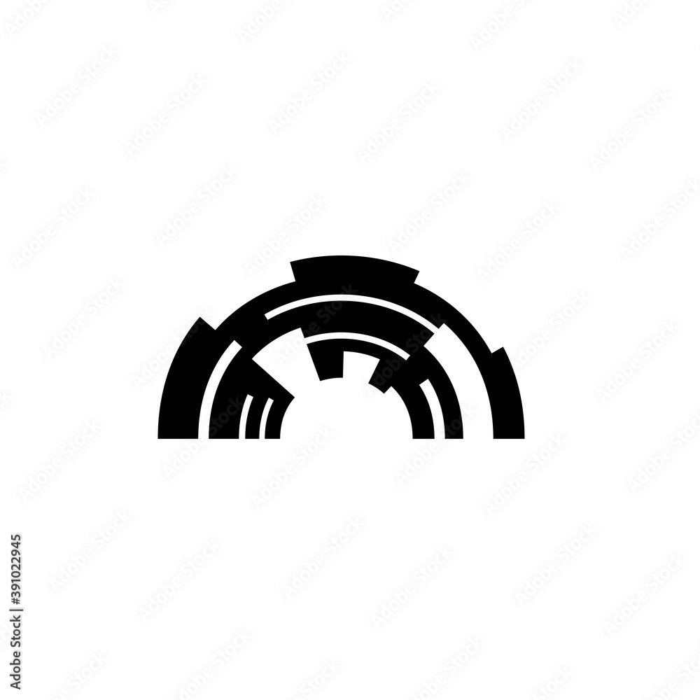 Half of the circular symbol or sign, design element for logo, emblem, icon on white background Half of the circular symbol or sign, design element for logo, emblem, icon on white background