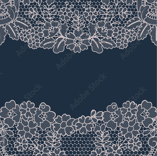 Dark blue background with white vintage lace borders