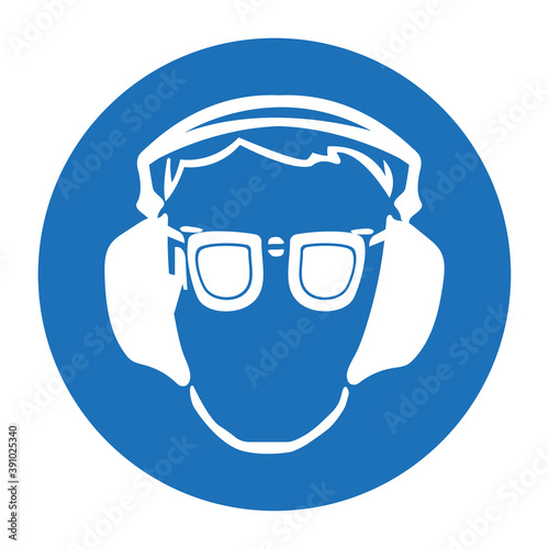 Occupational Health. icon in flat style. Mandatory means and methods of protection in the workplace. Health design, safety sign used for industrial purposes, ear and eye protection. Vector
