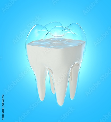 3d render Porous teeth don't have milk, Flow milk change to teeth shape, Concept of strength from drink
