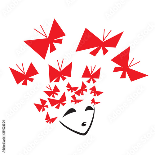 Girl with butterflies. Cute fantasy female portrait of young woman. Illustration of happiness concept. 