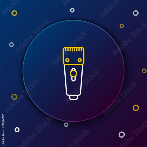 Line Electrical hair clipper or shaver icon isolated on blue background. Barbershop symbol. Colorful outline concept. Vector.