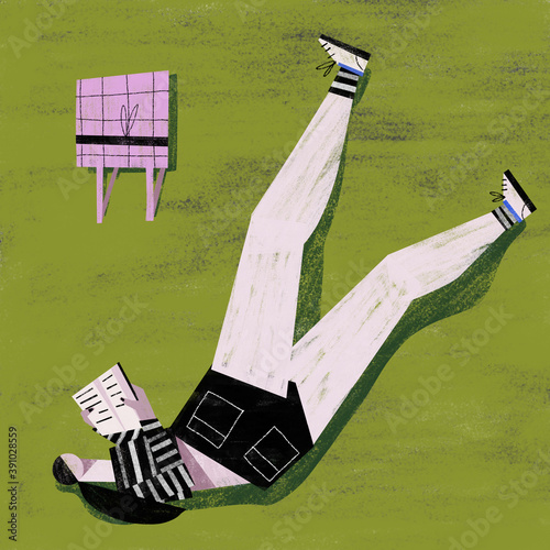 Young woman who really take pleasure in reading and literature lie on a meadow