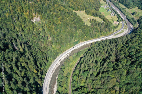 aerial view of road in the carpathians mountains