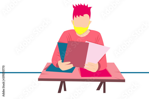 Simple drawing. People reading a paper. People cartoon isolated on white background.