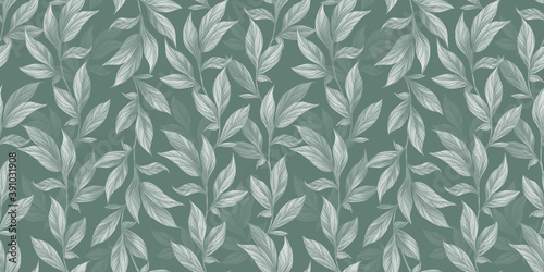 Botanical seamless pattern with vintage graphic peony leaves. Hand-drawn illustration. Good for production wallpapers  cloth  fabric printing  goods.