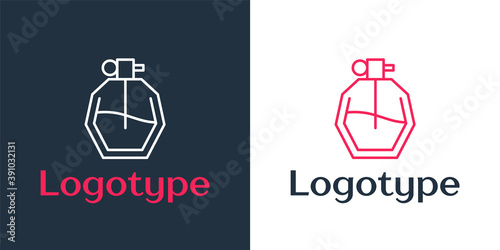 Logotype line Perfume icon isolated on white background. Logo design template element. Vector Illustration.