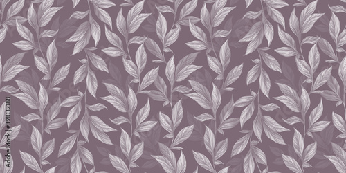 Botanical seamless pattern with vintage graphic peony leaves. Hand-drawn illustration. Good for production wallpapers, cloth, fabric printing, goods.