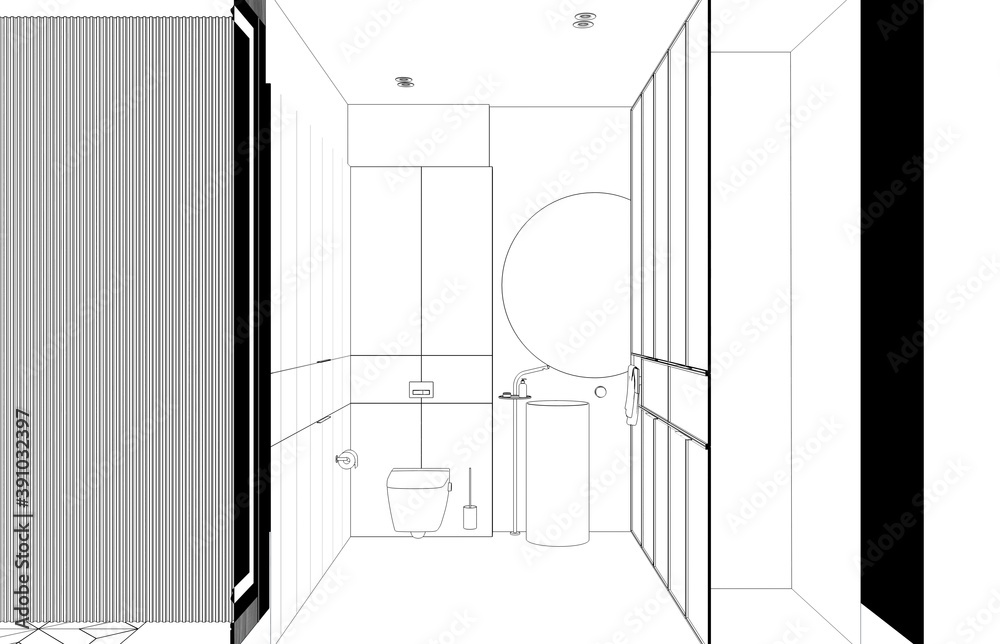 interior contour visualization, 3D illustration, sketch, outline interior contour visualization, 3D illustration, sketch, outline