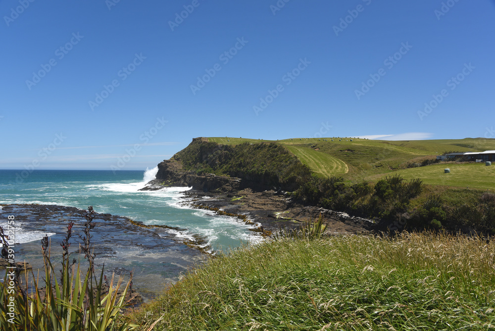 New Zealand- Panorama of the Catlins Coastline With Farm New Zealand- Panorama of the Catlins Coastline With Farm