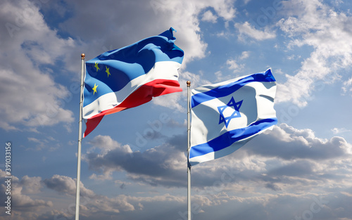 Beautiful national state flags of Gagauzia and Israel together at the sky background. 3D artwork concept.
