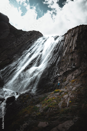 Fototapeta Naklejka Na Ścianę i Meble -  waterfall terskol on a volcanic rock