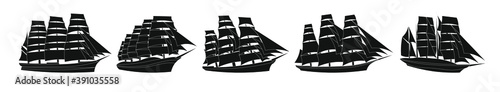 large black and white vector sailing ships