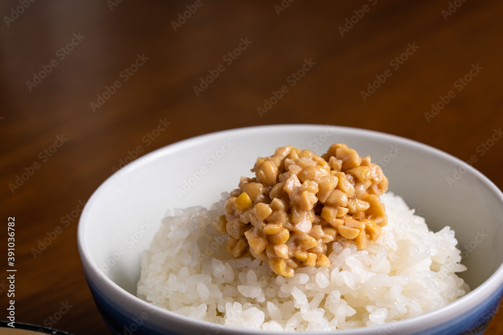 Japanese breakfast. Natto, rice, miso soup. Japanese breakfast. Natto, rice, miso soup.