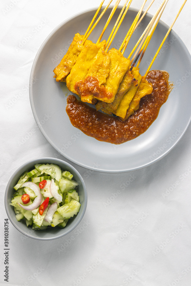 Grilled pork or Pork satay with peanut sauce or sweet and sour sauce, Grilled pork or Pork satay with peanut sauce or sweet and sour sauce,