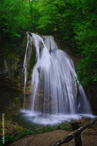 Beautiful waterfall in the forest. Jur-jur in Crimea.