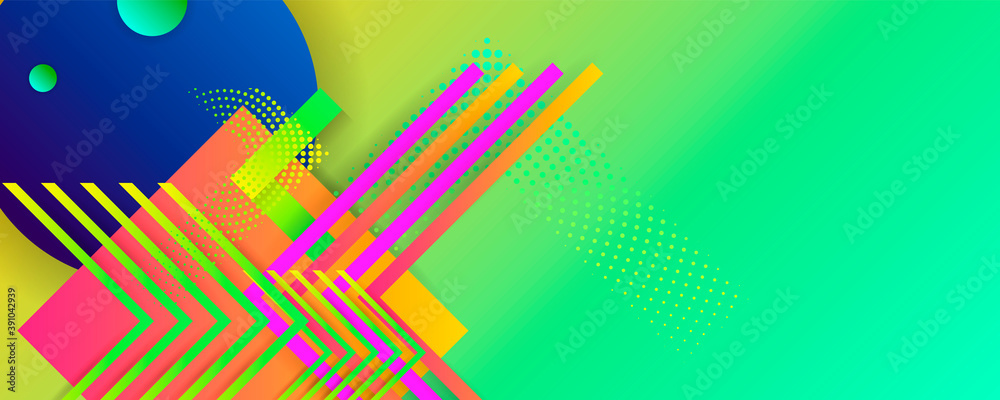 Naklejka Bright juicy colors background with geometric elements, lines and dots for text, universal design, banner concept. Vector eps10