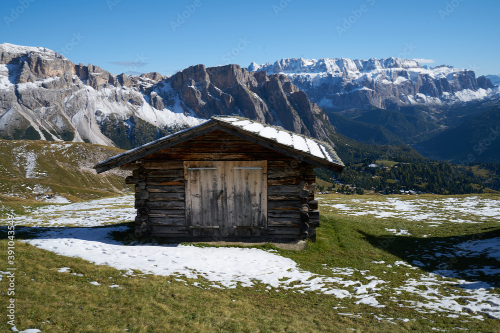 Characteristic mountains farmhouse called Baita tyrol dolomites