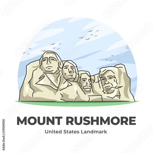 Mount Rushmore United States Landmark Minimalist Cartoon Illustration