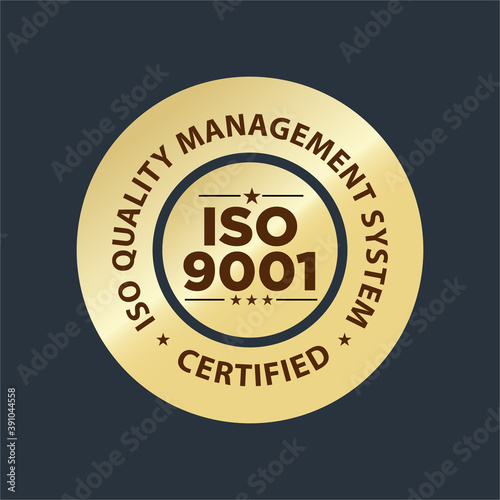 ISO 9001 certified stamp, quality management system vector illustration