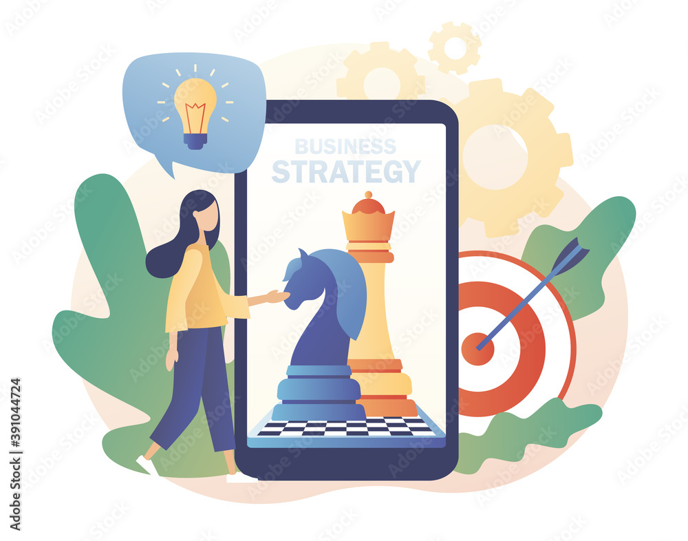 Business strategy. Chess game. Chess pieces on the smartphone screen.  business people work for data analysis strategic planning and successful  business modern flat cartoon style vector illustration 5604624 Vector Art  at Vecteezy