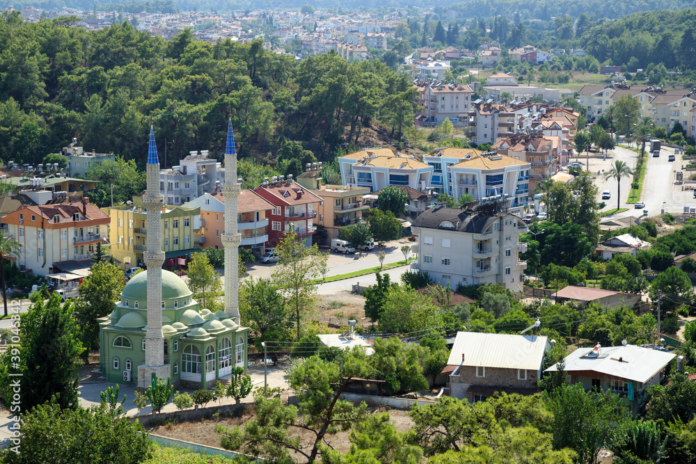 Aerial view of the Aslanbucak neighborhood. Olympos Beydaglari National Park. Town of Kemer, Antalya province, Turkey.