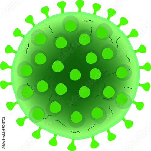 Green colored vector illustration of covid 19 and similar viruses