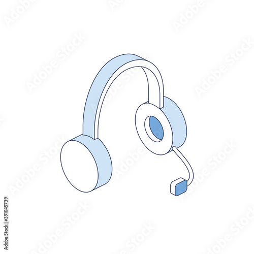 Head phone support call operator. Vector 3d line isometric, color web icons, new flat style. Creative illustration, idea for infographics.