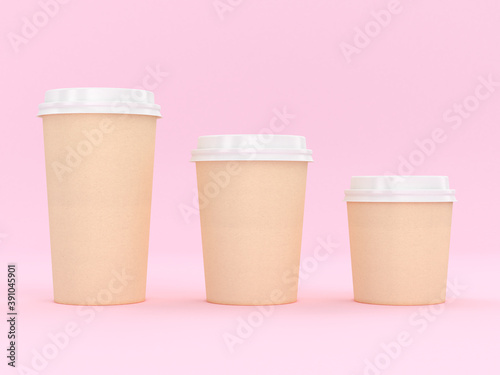 Modern Reusable Cardboard Cup 3D Rendering With pink Background for Hot and Cold Drinks, Espresso Coffee Milk Tea Beverage Copy Space 