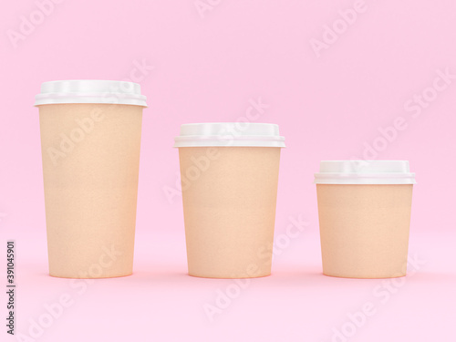 Modern Reusable Cardboard Cup 3D Rendering With pink Background for Hot and Cold Drinks, Espresso Coffee Milk Tea Beverage Copy Space
