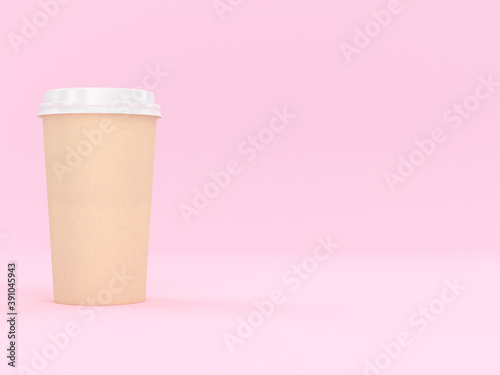 Modern Reusable Cardboard Cup 3D Rendering With pink Background for Hot and Cold Drinks, Espresso Coffee Milk Tea Beverage Copy Space
