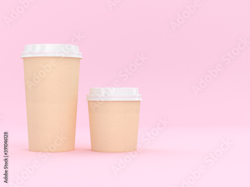 Modern Reusable Cardboard Cup 3D Rendering With pink Background for Hot and Cold Drinks, Espresso Coffee Milk Tea Beverage Copy Space

