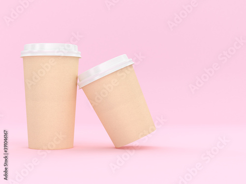 Modern Reusable Cardboard Cup 3D Rendering With pink Background for Hot and Cold Drinks, Espresso Coffee Milk Tea Beverage Copy Space
